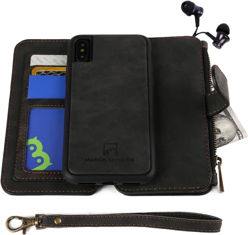 Vista 21 de MODOS LOGICOS Funda para iPhone 11, cartera desmontable, 2 en 1, almacenamiento en efectivo con cremallera, hasta 14 ranuras para tarjetas, 1 Negro