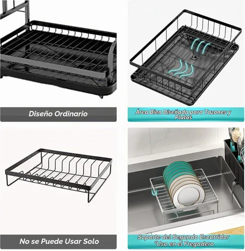 Vista 4 de MERRYBOX Escurridor de platos para encimera de cocina, estante de secado de platos grande mejorado 2025 con soporte para utensilios de 3