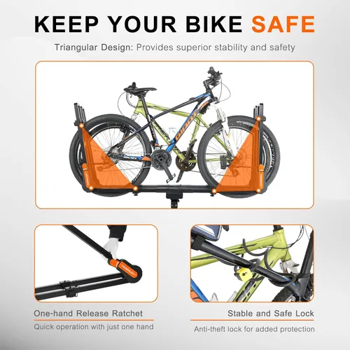 Vista 4 de TOOENJOY Soporte de bicicleta plegable para enganche, plataforma de transporte de bicicletas resistente con brazos duales, se ajusta a receptor