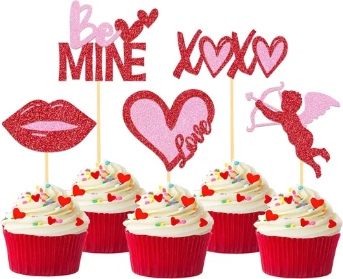 Vista 8 de 24 adornos para cupcakes para el día de San Valentín, 1er cumpleaños, temática de dulce amor, decoración de pastel para el día de San Valentín, 1er
