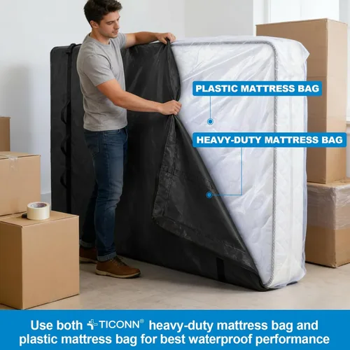 Vista 6 de TICONN Bolsas para colchón para mudanza, bolsa de almacenamiento de servicio pesado para colchón Full XL con asa perimetral y hebillas ajustables