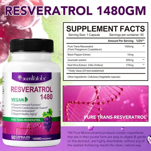Vista 7 de Resveratrol 100% natural – 1480 mg por porción, 90 cápsulas vegetales, 99% puro Trans-Resveratrol, antioxidante para un envejecimiento saludable