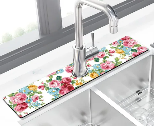 Vista 11 de Tapete protector contra salpicaduras para grifo de fregadero de cocina - 2 piezas, tapete súper absorbente de secado rápido, accesorios