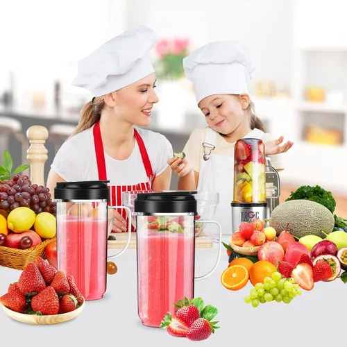 Vista 8 de Paquete de 2 tazas mezcladoras Magic Bullet de 22 onzas con tapa abatible para llevar, taza de repuesto con asa, compatible con tazas y tazas Magic
