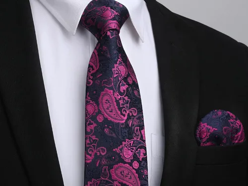 Vista 232 de HISDERN Corbatas para hombre, corbata de cachemira y bolsillo cuadrado tejido clásico floral para hombre, corbata de fiesta de boda