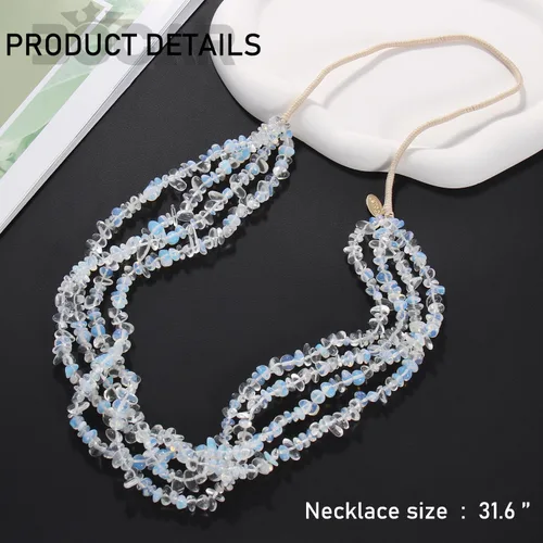 Vista 6 de Bocar Collar largo de cristal con cuentas de piedra de grava multicapa, joyería hecha a mano para mujeres y niñas