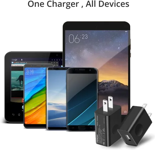 Vista 4 de Cargador de pared USB, adaptador de corriente FONKEN 5V 2A, cargador de viaje universal, enchufe USB, cargador de teléfono celular, bloque de bloque