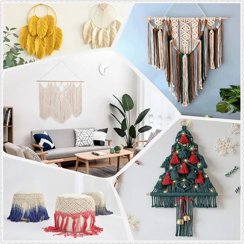 Vista 6 de Cuerda de macramé de 0.118 in para 220 yardas, cuerda de algodón de 68.8 pies, cuerda de macramé de color 100% natural para kit de macramé, ganchos