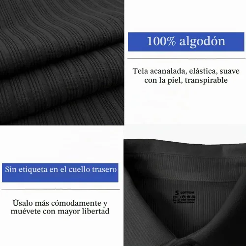 Vista 5 de Lehmanlin Men's Long Sleeve Polo Shirt Muscle Fit Cotton Top A-negro/Largo