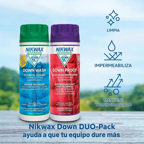 Vista 4 de Nikwax Down, Down DUO-Pack, 300ml, Detergente de lavado y impermeabilización para prendas de plumón, añade repelencia al agua DWR a chaquetas, ropa