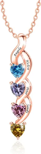 Vista 3 de BAUMA AUTO Collar personalizado para madres con 1 a 6 piedras de nacimiento simuladas grabadas, nombres de familia personalizados para madre e hijo