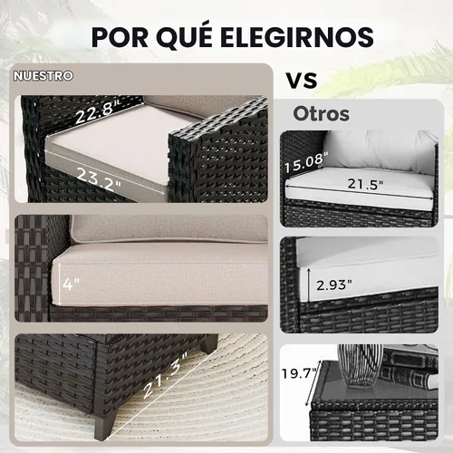 Vista 7 de Sofá de lujo para patio al aire libre de 3 plazas con mimbre de PE tejido a mano Beige