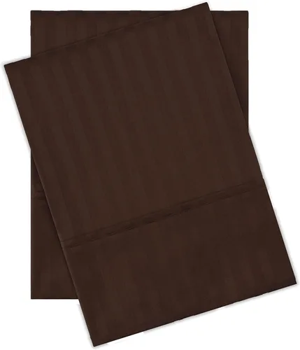 Vista 10 de Superior Par de fundas de almohada de algodón peinado suave, rayas de satén, estándar, color dorado