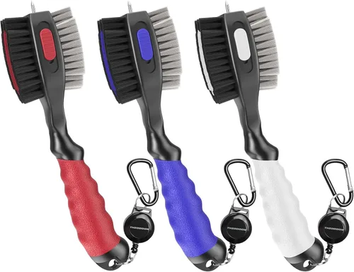 Vista 12 de THIODOON 2 Pack Golf Club Brushes and Groove Cleaner 2 ft Retractable Zipline Carabiner Golf Brush Head with Retractable Spike Comfortable Grip Golf