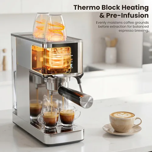 Vista 3 de Electactic Máquina de café espresso de 20 barras con espumador de leche, cafetera espresso profesional para capuchino y café con leche, cafetera