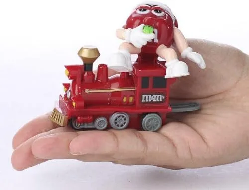 Vista 2 de Uknown Paquete de 12 motores de tren de aspecto retro pintados brillantes con un conductor de M & m rojo sentado en la parte superior