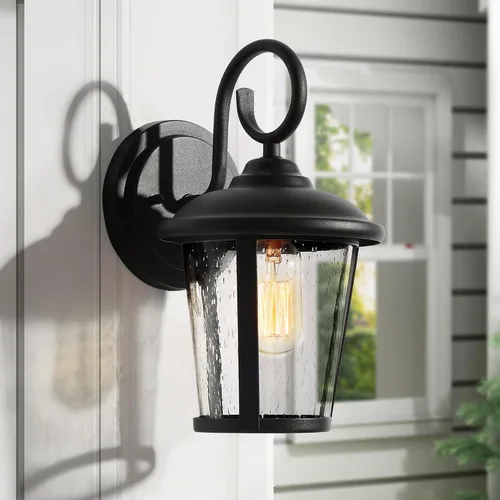 Vista 8 de classy leaves Lámpara de pared negra para exteriores, moderno aplique de pared exterior de granja, resistente al agua, cristal transparente