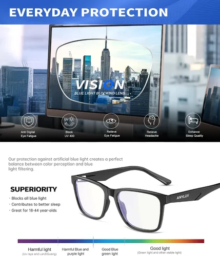 Vista 7 de ANYLUV Blue Light Glasses for Women & Men, Stylish Blue Light Blocking Glasses, Eyes Protection & Anti Eyestrain Eyewear