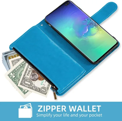 Vista 5 de Asuwish Funda tipo cartera compatible con Samsung Galaxy S10 Plus y protector de pantalla de vidrio templado, funda para teléfono celular con tapa