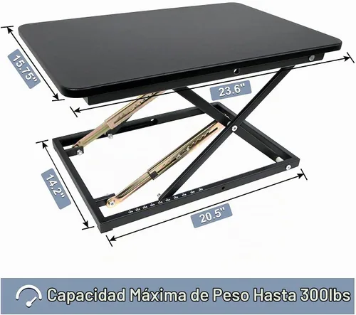 Vista 3 de Convertidor de escritorio de pie ajustable en altura - Soporta 300 libras, estación de trabajo elevadora para monitor/portátil totalmente montada