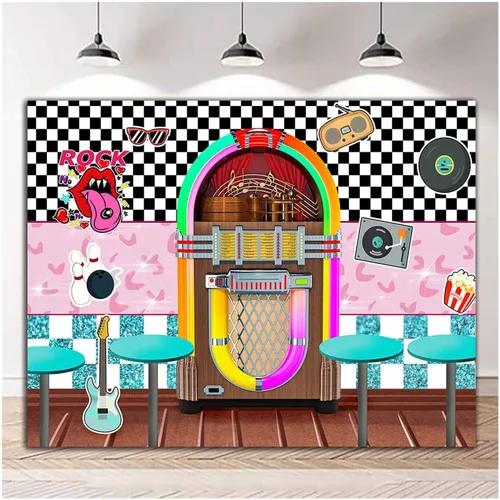 Vista 3 de XLL Fondo de fotografía de Sock Hop de los años 50 Back to 1950s Soda Shop Fondos de fotos Rock Roll Party 50s Retro Diner Time Rock Roll Decoración