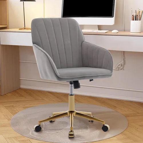 Vista 19 de Silla de escritorio de terciopelo para oficina en casa, bonita y cómoda silla giratoria de 360° con altura ajustable para adolescentes, mujeres