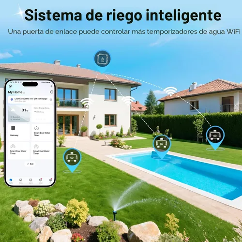 Vista 8 de WiFi Water Timer for Garden Hose with Brass Inlet,Smart Hose Timer with WiFi Hub, APP & Voice Control,Up to 20 Watering Plans, 2-Zone Sprinkler Drip