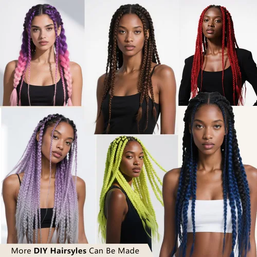 Vista 7 de 6 juegos de extensiones de cabello Kanekalon trenzado y sombreado, pelo de fibra sintética de alta temperatura de 24 pulgadas para trenzas crochet