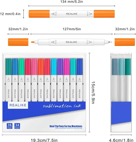 Vista 7 de REALIKE Bolígrafos infusibles de doble punta compatibles con Cricut Joy/Xtra, juego de 36 marcadores de sublimación (punta de 0.4 y punta 1.0)