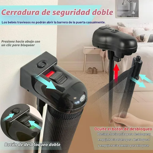 Vista 6 de Puertas retráctiles para bebés para escaleras, puerta de bebé de 55 pulgadas de ancho, puerta para perros, puerta retráctil para mascotas de 41 Negro