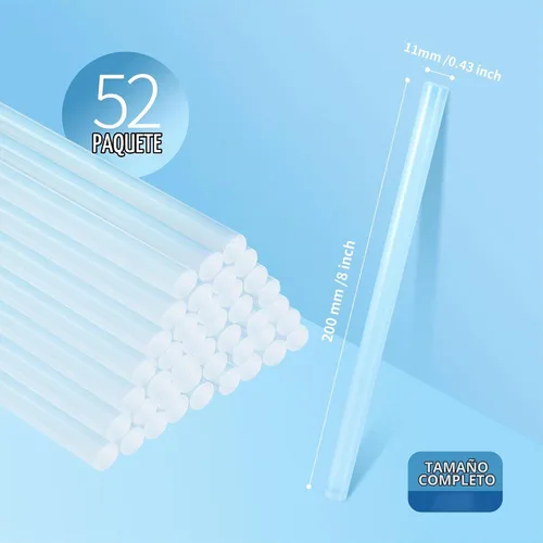 Vista 2 de MATUFF Barras de pegamento caliente tamaño completo, 0.43 pulgadas de diámetro x 8 pulgadas de largo, 52 unidades de EVA transparente de pegamento