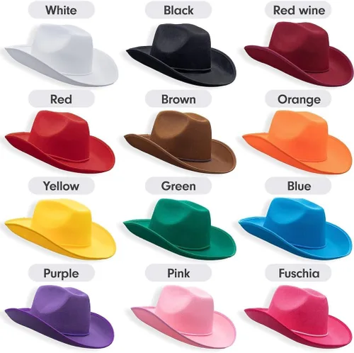 Vista 3 de Sombrero de vaquero y vaquera de fieltro liso para hombres, mujeres y adolescentes Sombrero de vaquero con tachuelas occidentales en tallas