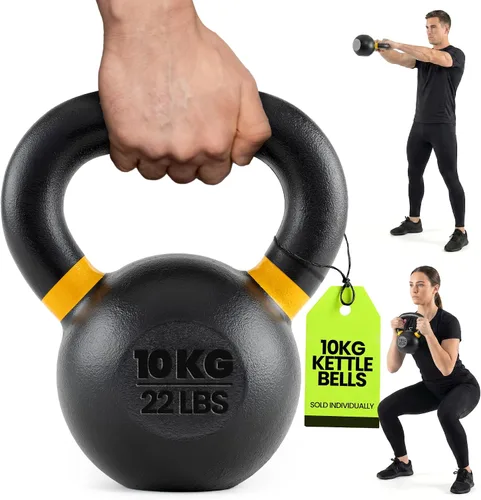 Vista 11 de Rage Fitness Single Cast Iron Kettlebell Powder Coated - Wide Handle Weights for Core & Glute Workouts; Swings, Squats, Deadlifts; Strength