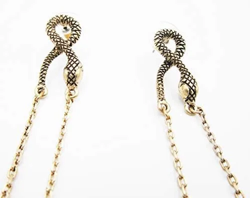 Vista 5 de Pendientes de serpiente de gota larga con diamantes de imitación verde vintage, Piedra de malaquita