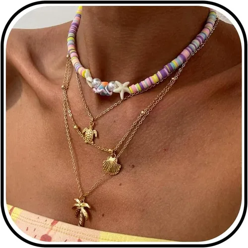 Vista 18 de Collar de concha marina de Your Always Charm para mujer, collar de concha ajustable con capas de encanto de concha marina para mujer, atuendos de A