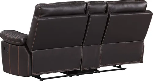 Vista 10 de Blackjack Furniture Brantley Collection - Sofá biplaza reclinable tapizado de cuero con consola, asientos acolchados de felpa con bobina Marrón