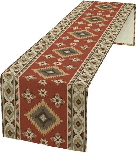 Vista 23 de Camino de mesa étnico del suroeste, navajo tribal nativo americano, bohemio, patrón geométrico azteca, camino de mesa para cocina, mesa de comedor