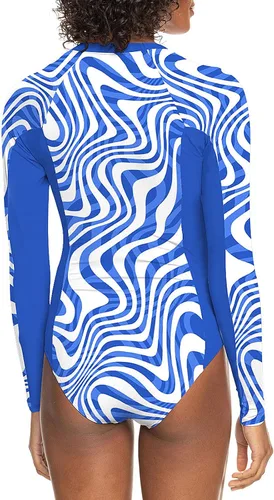 Vista 3 de color cosplayer Traje de baño de una pieza de manga larga con protección solar UPF 50+ para mujer, azul (Blue Wavy)