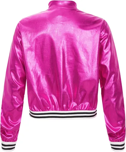 Vista 2 de Jhaoyu Chaqueta de moto metálica para niños y niñas, hip hop, jazz, danza, moderna, disfraz de fiesta de discoteca