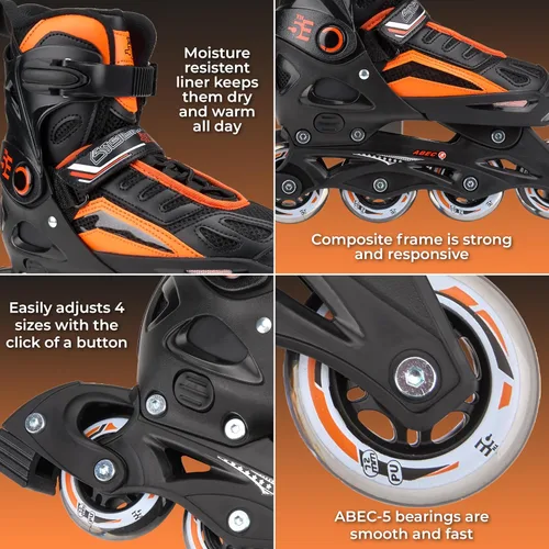 Vista 4 de 5th Element Patines en línea ajustables para niños y niñas con soporte para el tobillo, incluye bolsa de patinaje