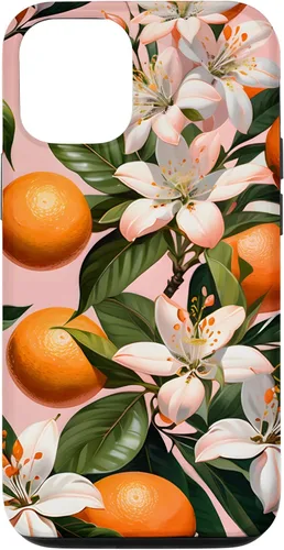 Vista 28 de Carcasa para iPhone 17 con diseño de flores de naranja sobre fondo rosa