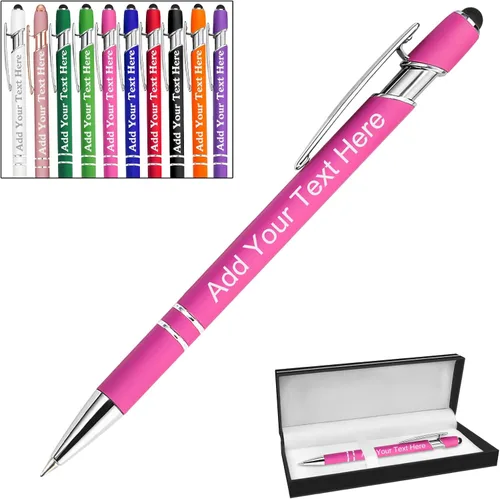 Vista 106 de Bolígrafos personalizados a granel grabados personalizados con punta de lápiz capacitivo, bolígrafos personalizados de tinta negra, regalos