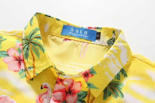 Vista 3 de SSLR Camisa hawaiana para niños grandes, camisa hawaiana para niños, camisa de flamencos, camisa Luau de manga corta para niños