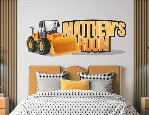 Vista 3 de Calcomanías de nombre de construcción para niños, calcomanías de pared con nombre BobCat para dormitorio de niños, decoración de construcción
