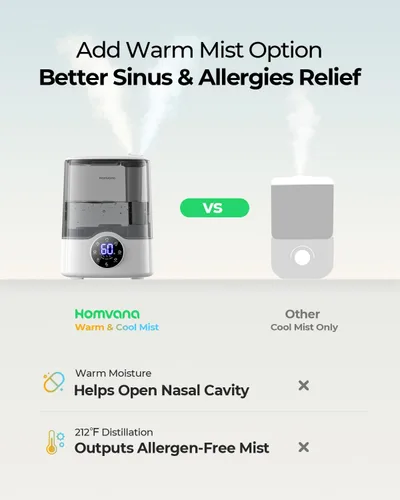 Vista 3 de Homvana Humidificador para habitación grande, 7 L (807 pies ²), niebla inteligente cálida y fría, humidificadores de llenado superior