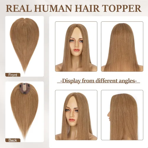 Vista 36 de Rich Choices Pelucas con topper de cabello para mujeres, cabello humano real 100% Remy, sin flequillo, para mujeres con adelgazamiento en la parte
