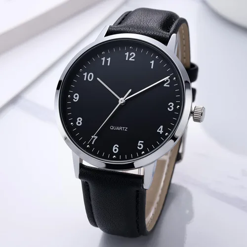 Vista 5 de Reloj clásico moderno para hombre con esfera grande con números arábigos y correa negra