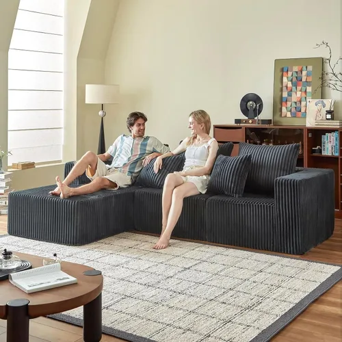Vista 10 de Sofás seccionales de 102" para sala de estar, sofá nube sin estructura, sofá en forma de L con asiento profundo de gran tamaño, sofá cómodo