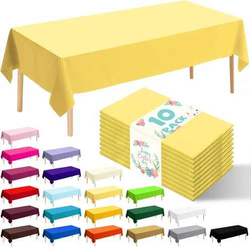 Vista 26 de Paquete de 10 manteles desechables de plástico premium de 54 x 108 pulgadas, mantel rectangular para mesa, para cumpleaños, bodas, Navidad, Beige