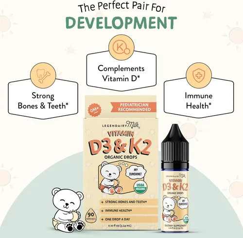 Vista 3 de Legendairy Milk Gotas líquidas orgánicas de vitamina D3 K2 para bebés, 400 UI de gotas de vitamina D para bebés para infantes – Vitamina D